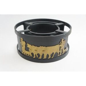 Le Creuset Fondue Rechaud Stand Black Brass Farmer Cow Scene Good